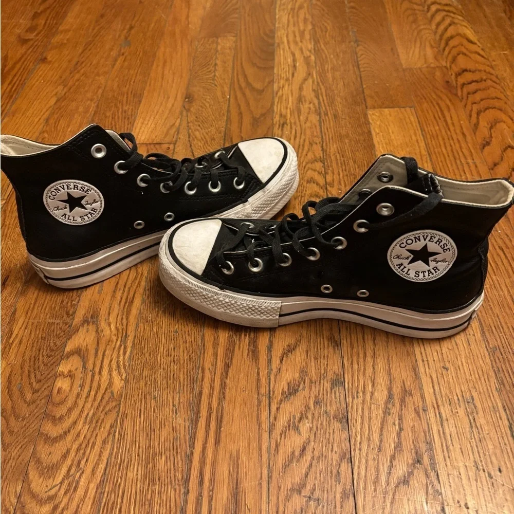 Chuck Taylor Converse All Star Black Leather High-Top Sneakers Women